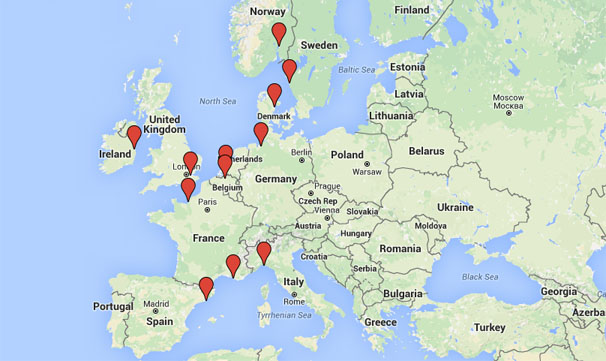 Map for Shipping Motorcycle to Europe Ports
