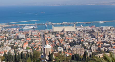 Haifa, Israel with view of shipping port